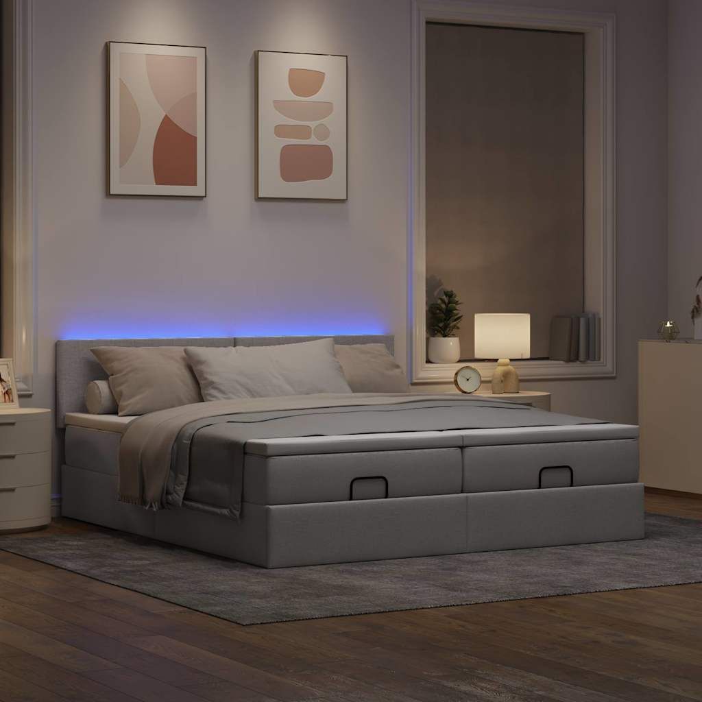 "2024"Moderne Ottoman-Bett mit Matratzen Taupe 200x200 cm Stoff - Klassische Betten DE5067387
