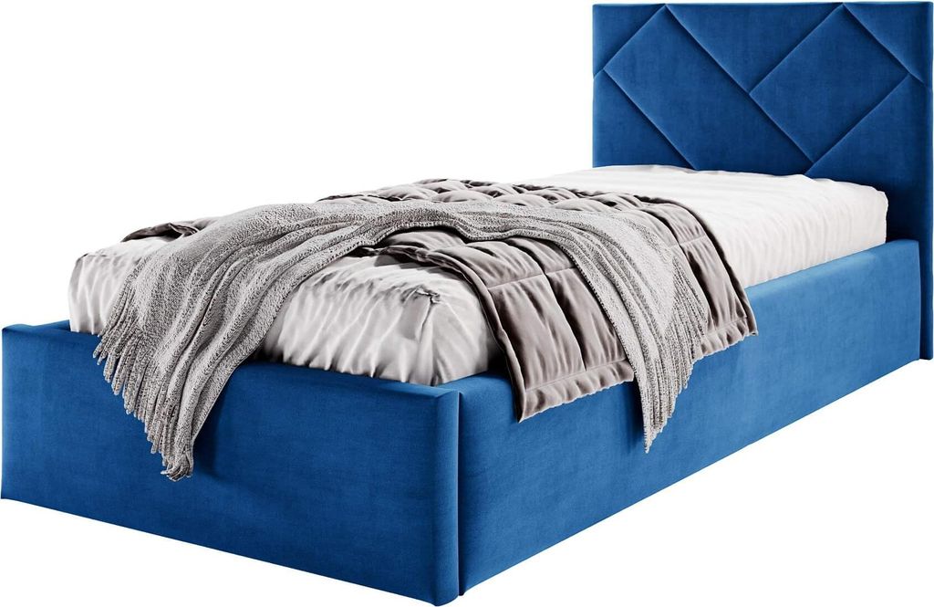 Moebelpaket Bett 120x200 cm , Bett Azurro SO3, Polsterbett mit Stauraum, Modern Einzelbett mit Einem Metallrahmen Marineblaue