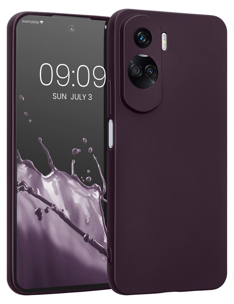 kwmobile Handyhülle für HONOR 90 Lite 5G Hülle - weiche Silikon Case metallisch schimmernd - Schutzhülle Cover - Metallic Brombeere