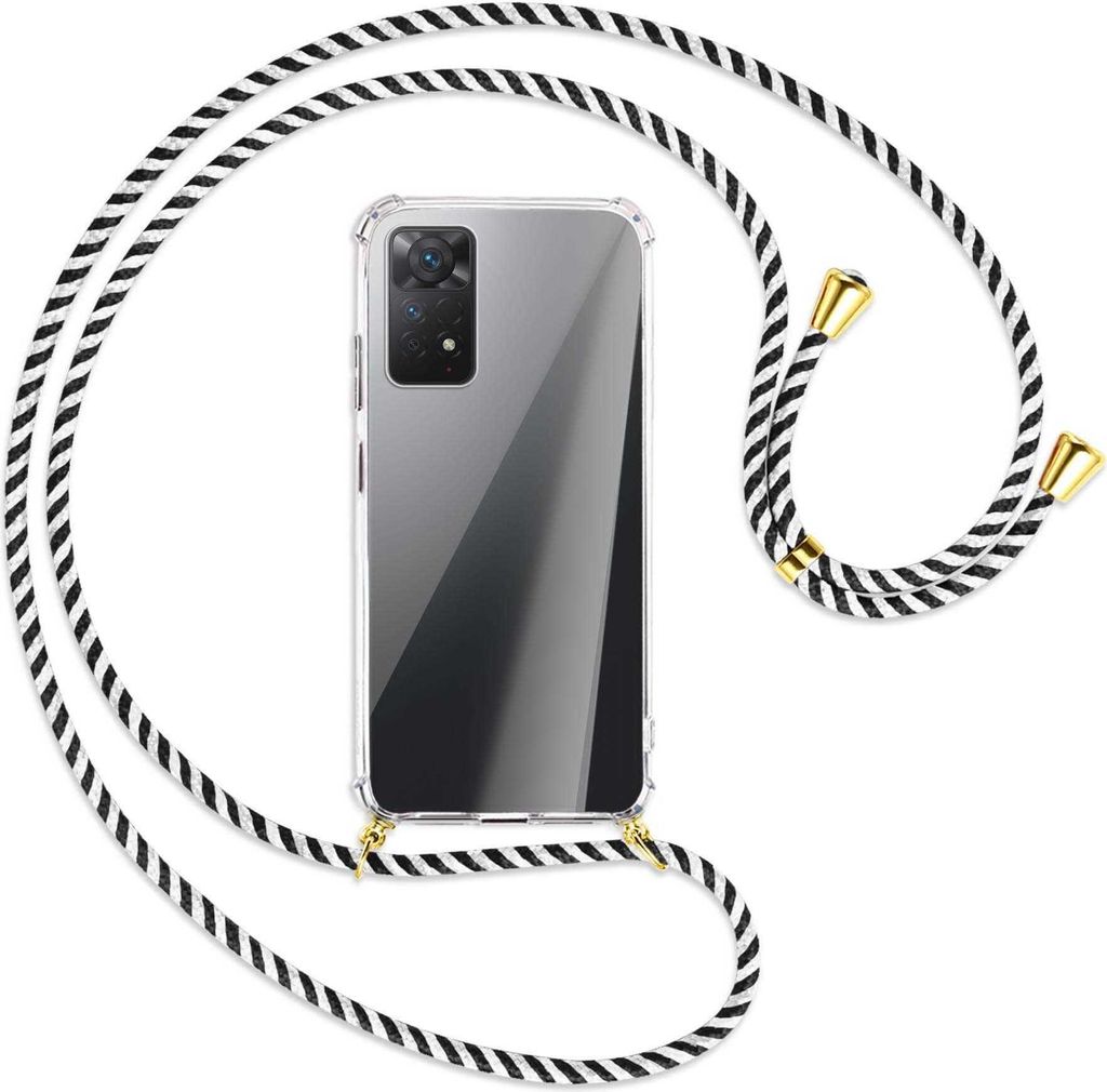 Handykette Backcover-Schutzhülle mit Band (Metall goldfarben) für Xiaomi Redmi Note 11 Pro 4G/5G (EU) - schwarz/weiß gestreift