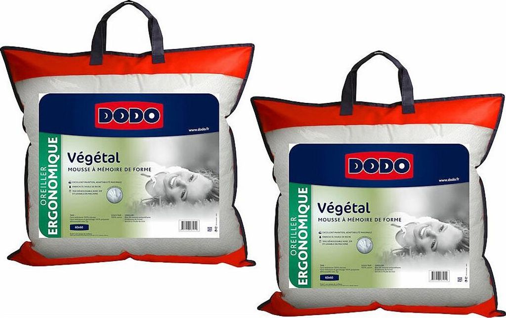 2er-Set ergonomische Formgedächtnis-Kissen DODO VEGETAL 60x60 cm