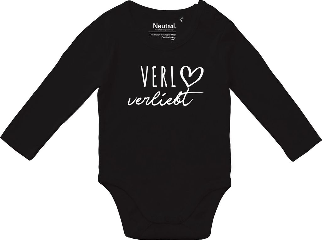 Huuraa Baby Body Verl verliebt 68 Black Baumwolle Fairtrade Langarmbody Geschenkidee