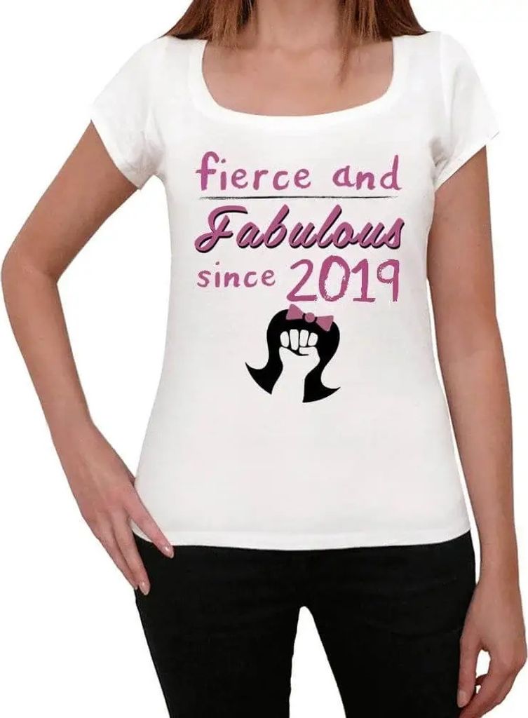 Damen Grafik T-Shirt Kämpferische und fabelhafte Frau seit 2019 – Fierce and Fabulous Woman Since 2019 – Geschenk 5. Geburtstag Jahrestag 5 Jahre