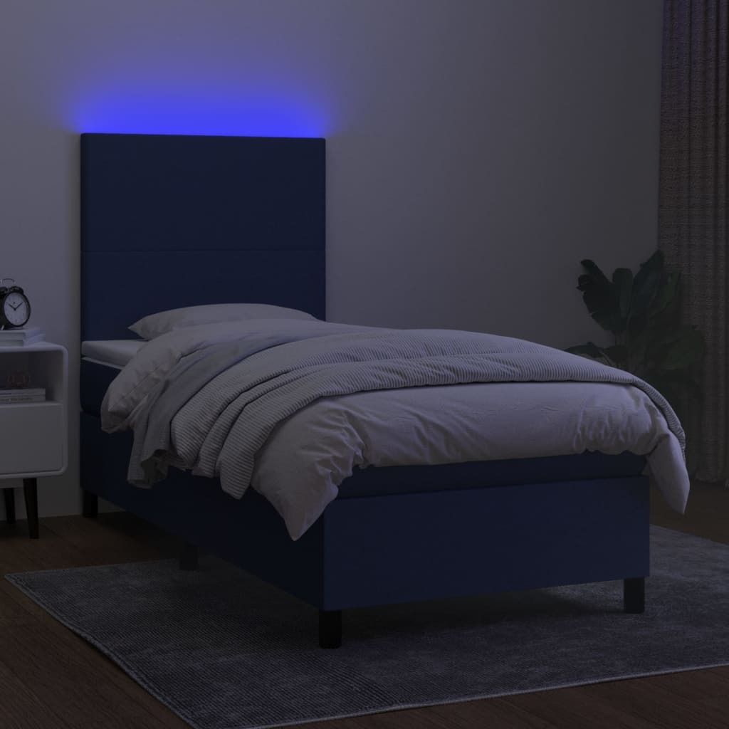 Maison Exclusive - Boxspringbett mit Matratze & LED Blau 90x200 cm Stoff