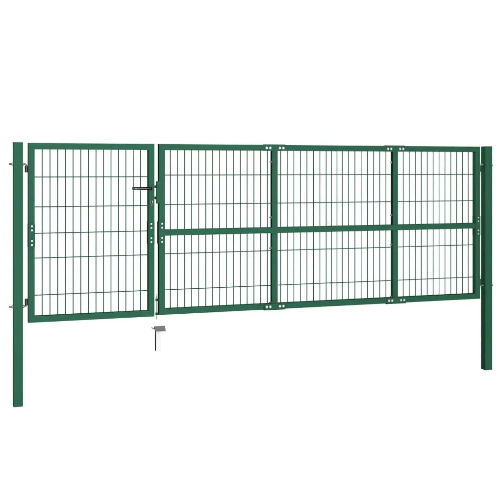 vidaXL Portail de jardin avec poteaux 350x100 cm en acier vert robuste