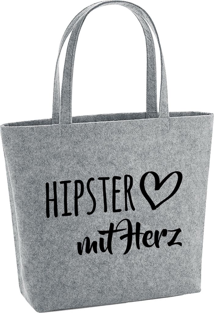 Huuraa Filzshopper Hipster mit Herz 22 Liter Grey Melange Filztasche Geschenkidee
