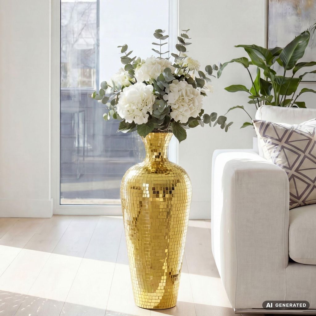 WOHNLING Bodenvase Aluminium 50cm Gold Blumenvase Groß Produktbild  KI-generiertes Bild