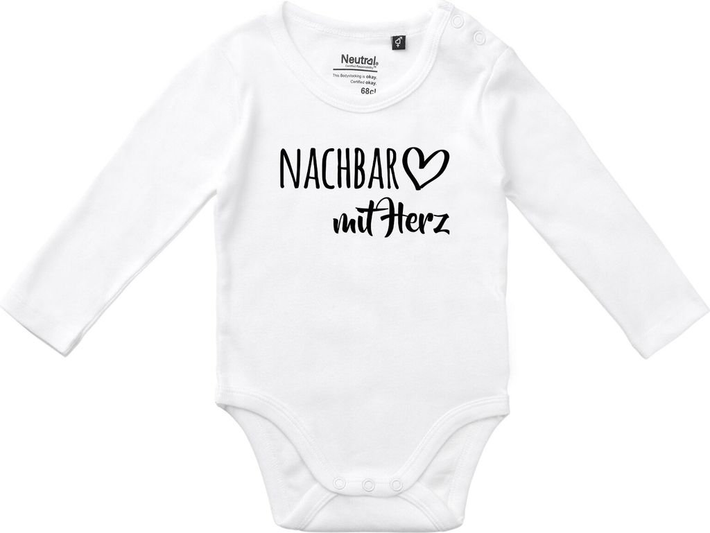 Huuraa Baby Body Nachbar mit Herz 80 White Baumwolle Fairtrade Langarmbody Geschenkidee