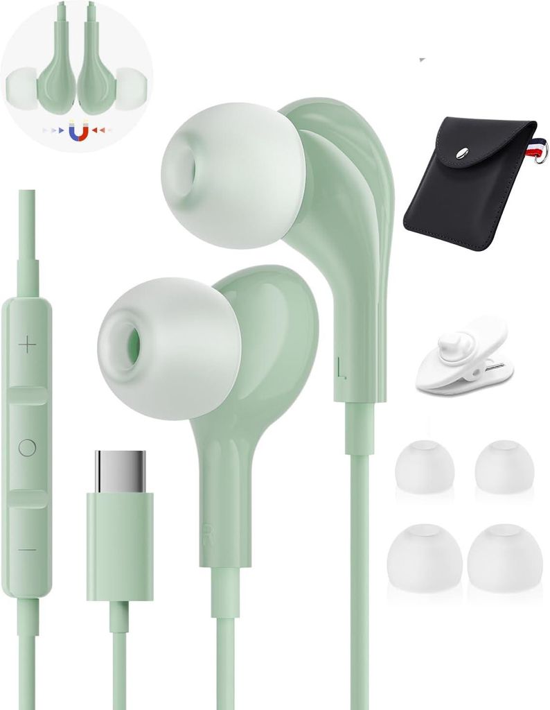 USB C In-Ear Kopfhörer mit Mikrofon, HiFi Stereo Klang, Lautstärkeregelung, kompatibel mit Samsung Galaxy, iPhone, iPad & mehr