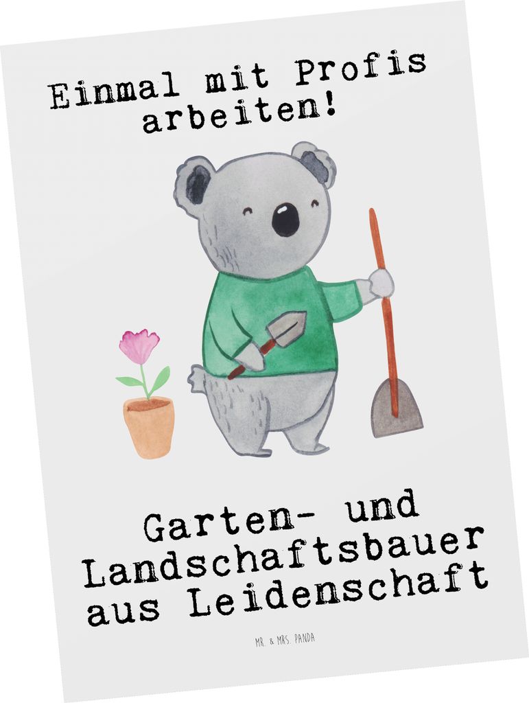 Mr. & Mrs. Panda Postkarte Garten- und Landschaftsbauer Leidenschaft - Weiß - Geschenk, einzelkarte, Postkarten, Gärtner, Witzig, Motivkarte, Gar...