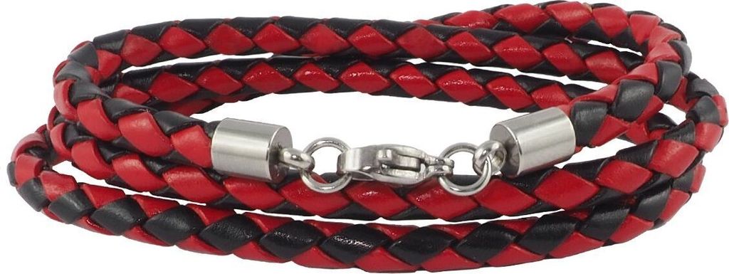 Lederkette Lederband Herren Halskette Schwarz Rot 17-100 cm lang geflochten, Länge:85 cm, Breite:4 mm, Verschlussart:Karabinerverschluss Silber