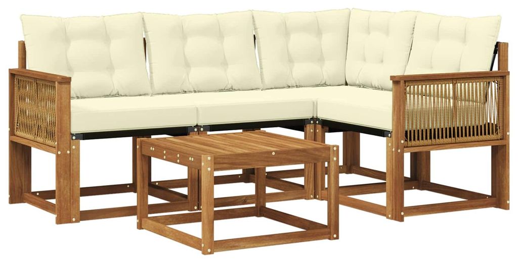“2026 Modern“ Braun Outdoor-Sofagarnitur mit Kissen 5 pcs Natur und Creme - Designermöbel 29671 - Gartensofas