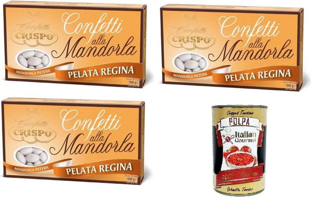 Crispo- Confetti alla Mandorla "Pelata Regina" Bianchi Mandeldragees Weiße „Pelata Regina“ 3x1kg+ Italian Gourmet polpa 400g