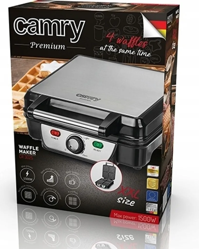 Gaufrier pour Goûter d'Enfants Camry CR 3025 Noir 4 Gaufres Rapides 1500 W
