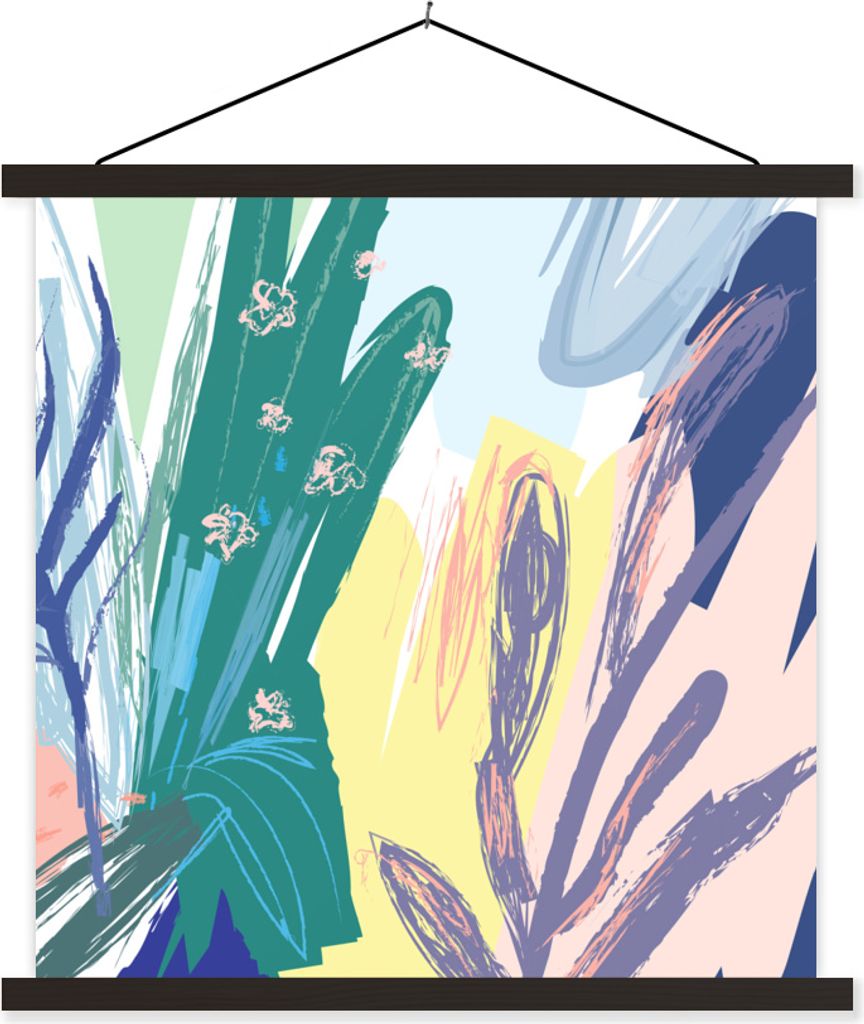 MuchoWow Textilposter Sommer - Pflanze - Farbe 60x60 cm mit schwarzem Rahmen - Posteraufhänger
