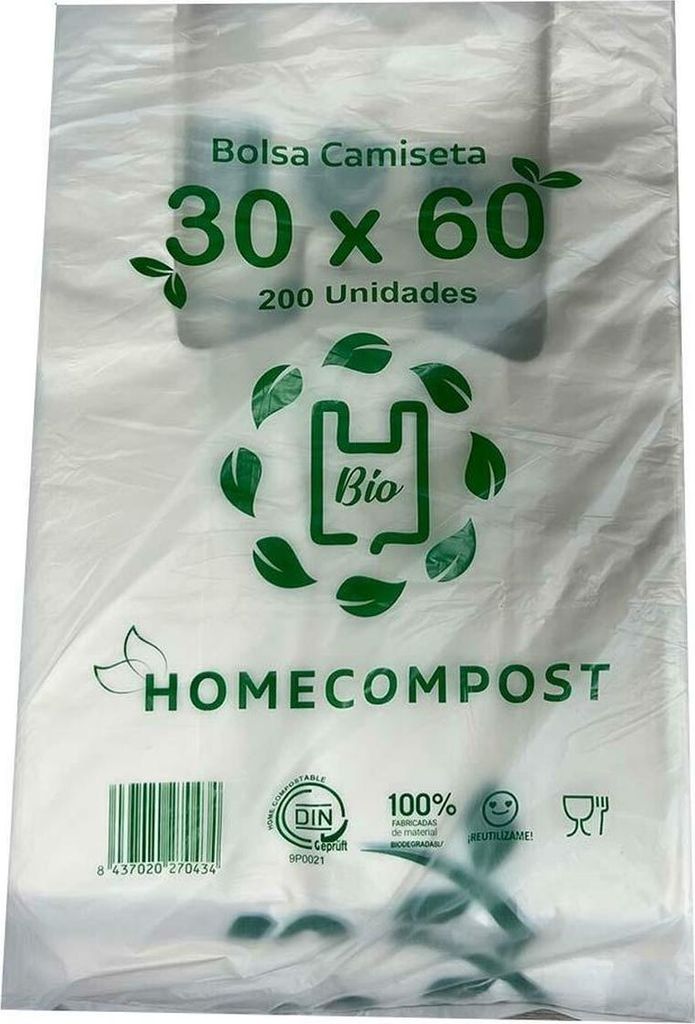 Einkaufstasche 200 Stück Biologisch abbaubar Weiß 30 x 60 Produktbild 