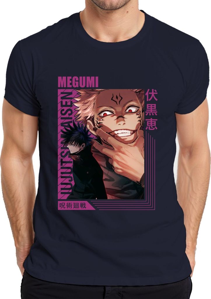 Jujutsu Kaisen Sukuna Megumi Anime Ästhetik Fluch düster Geschenk Herren T-Shirt, Navy, XL