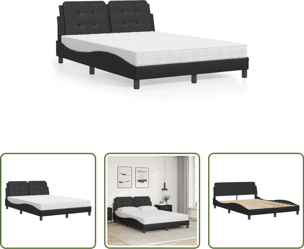 The Living Store Bett mit Matratze Schwarz 120x200 cm Kunstleder