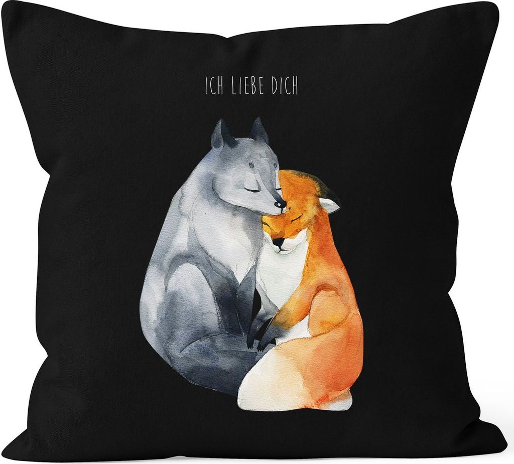 Kissen-Bezug Ich liebe dich Fuchs Geschenk Liebe Spruch Kissen-Hülle Deko-Kissen Baumwolle MoonWorks schwarz unisize
