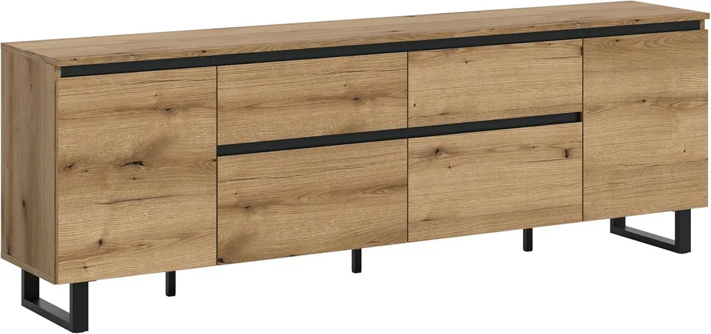Meuble TV bois Tomasa anti-désordre chêne pour ranger les câbles
