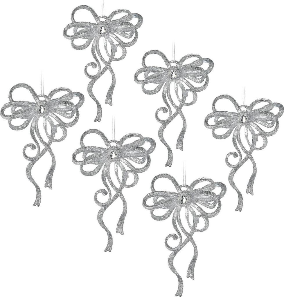 COM-FOUR 6x Christbaumschmuck in Schleifenform - Weihnachtsdeko in festlichen Farben - Glitzernde Anhänger für das Weihnachtsfest