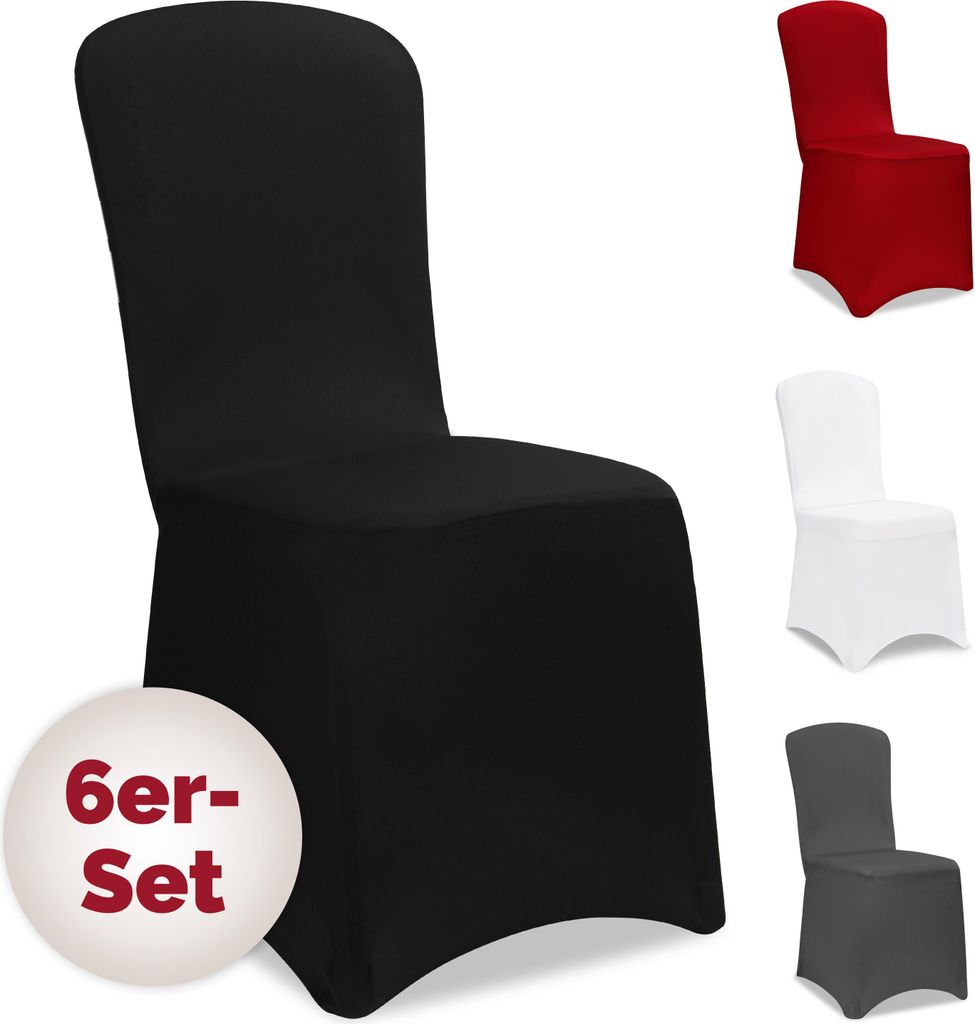 DETEX Stuhlhussen 6er Set Schwarz Hochzeit Stretch Dehnbar 30°C Waschbar Stuhlbezug Hussen für Stühle Bezug Überzug Deko Esszimmerstühle ohn...
