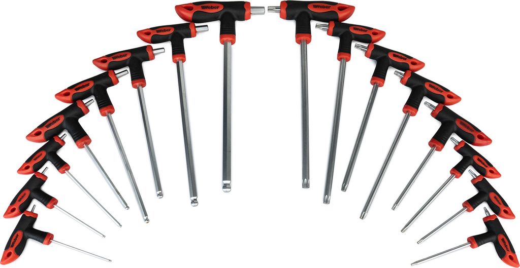 Weber T-Griff Steckschlüsselsatz 16-teilig Innensechskant TX Steckschlüssel im Koffer schwarz rot Sechskantschlüssel