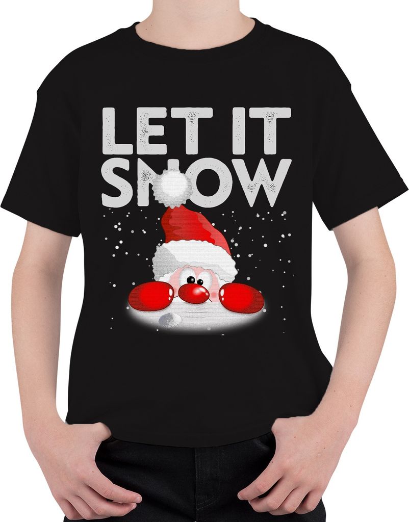 Let It Snow Weihinachtsmann - Weihnachten Weihnachtsgeschenk Christmas Uni Kinder T-Shirt, Schwarz, 116