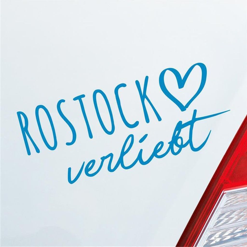 Auto Aufkleber Rostock verliebt Herz Stadt Heimat Liebe Car 19x8 cm Hellblau Sticker Heckscheibenaufkleber