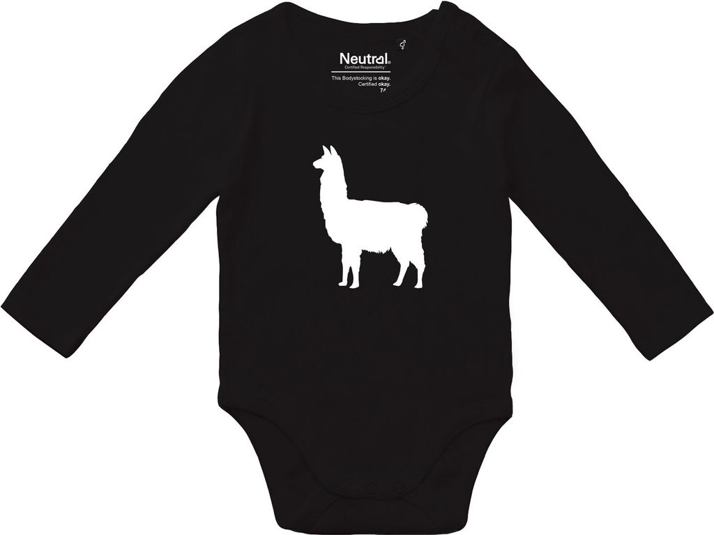 Huuraa Baby Body Lama Silhouette 80 Black Baumwolle Fairtrade Langarmbody Geschenkidee