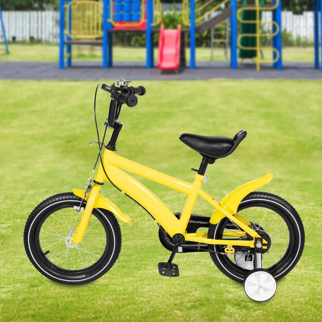Kinderfahrrad - 35 cm Räder - 3–7 Jahre - Stützräder & Korb - Carbonrahmen - Doppel-Federung - V-Brake/Scheibenbremse