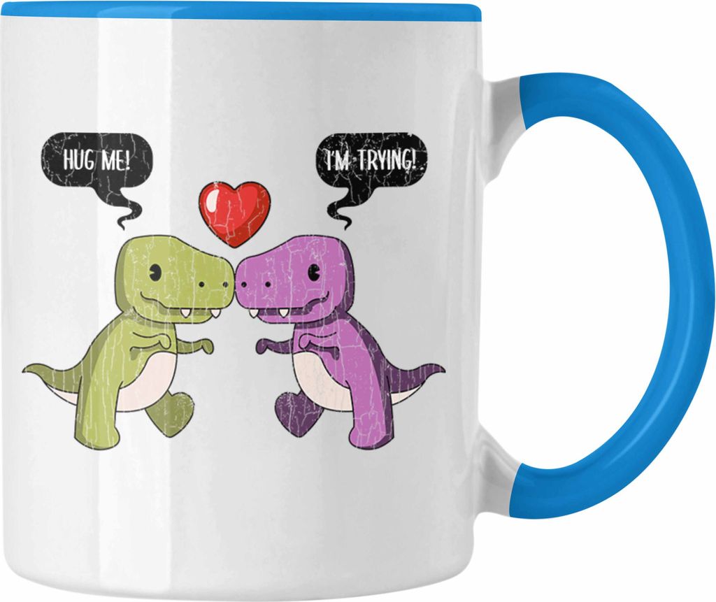 Trendation - Valentinstag Tasse Geschenk für Ihn Sie Lustig Dinosaurier Geschenkidee Becher Freund Freundin Liebe Paare (Blau)