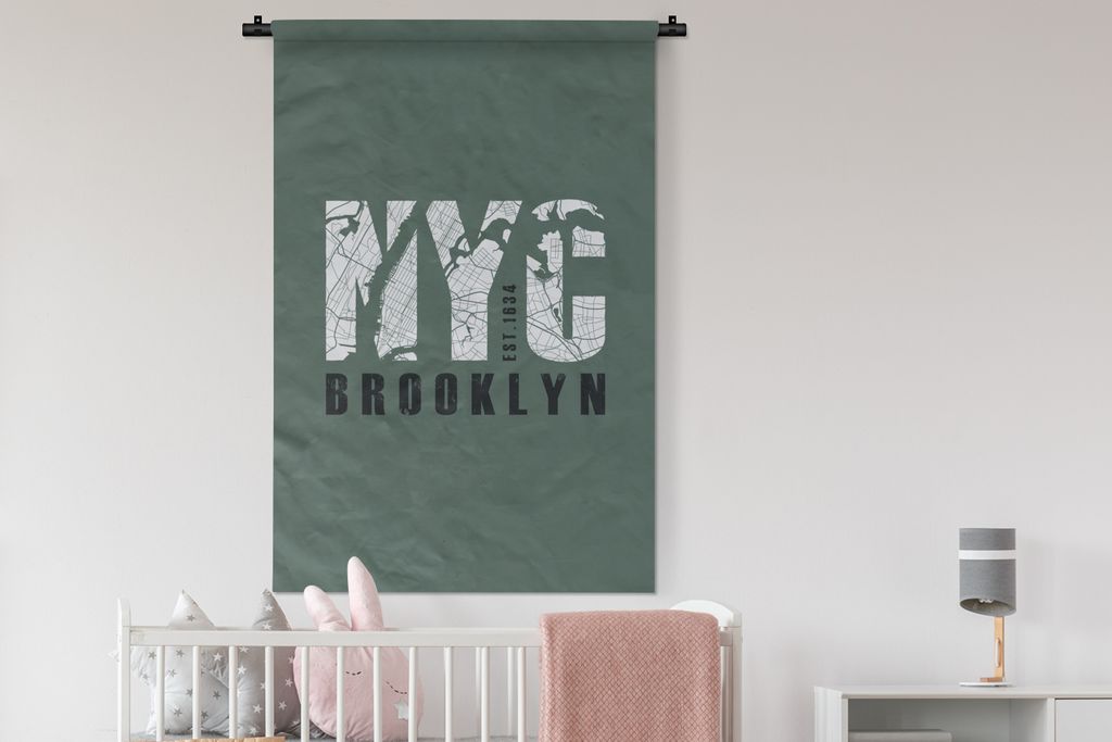 MuchoWow Wandteppich Wandbehang New York - NYC - Grün 90x135 cm Tapisserie Dekoration Wandtuch - Baumwolle - Wandskulptur