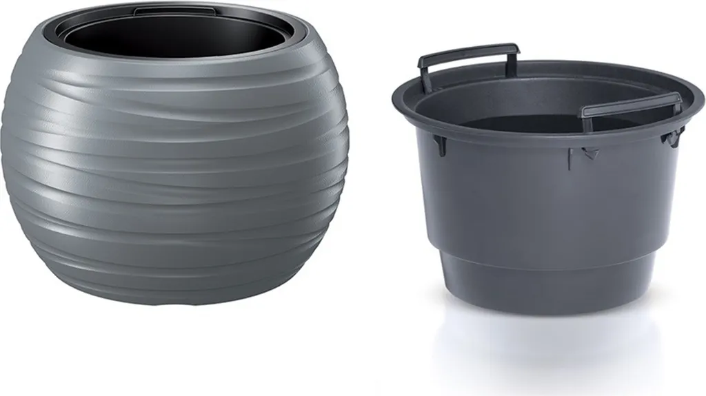 Grand pot de fleurs MAZE gris pierre 44cm - Jardinière ronde design moderne