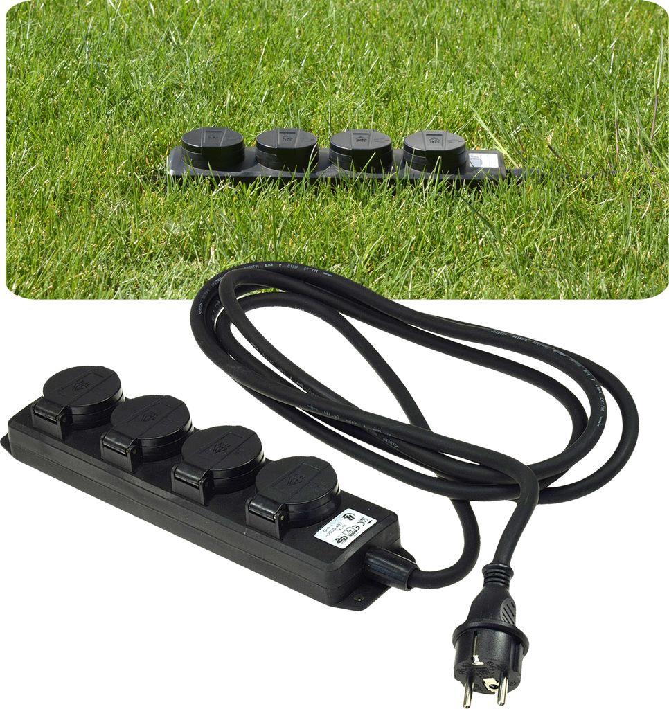 Mehrfachsteckdose außen 3m Kabel IP44 für Garten & Außenbereich - Stromleiste Garten Steckdosenleiste 4fach schwarz 230 V