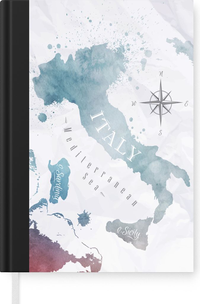 MuchoWow Notizbuch Tagebuch Haushaltsbuch Notebook A5 Weltkarten - Farbe - Italien - Notizblock - Notizheft - Notebook - Schreibblock - Papier