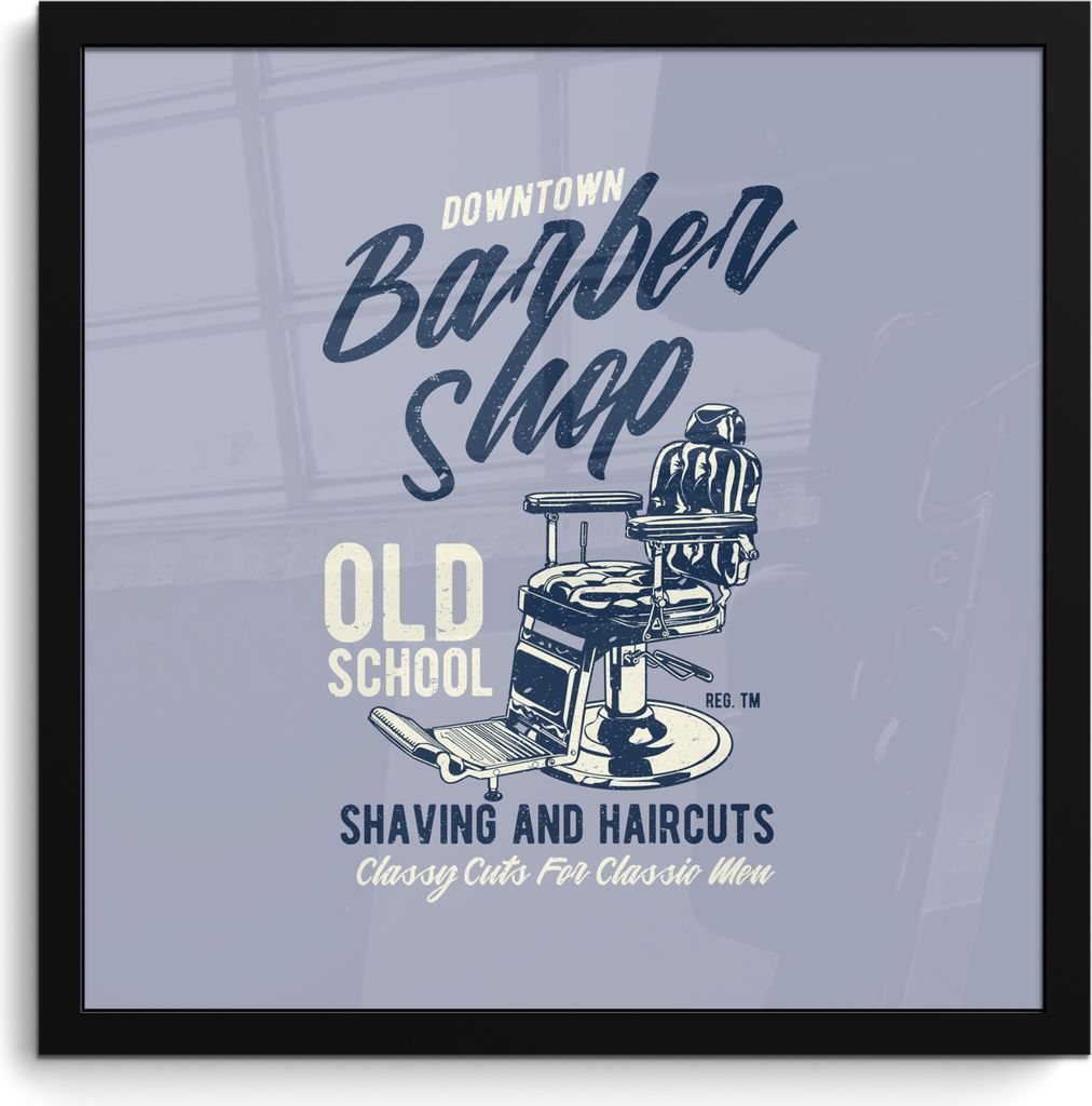 MuchoWow MuchoWow Gerahmtes Poster Mancave - Barbier - Vintage 40x40 cm - Poster mit zchwarzem Bilderrahmen - Mit Rahmen - Wanddekoration Schla...