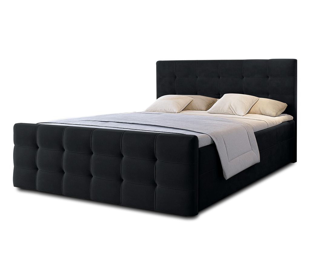Lit Avec Coffre Argentaro Gris 160x200 Cm - Sommier Tapissier, Rangement Intégré, Structure Robuste