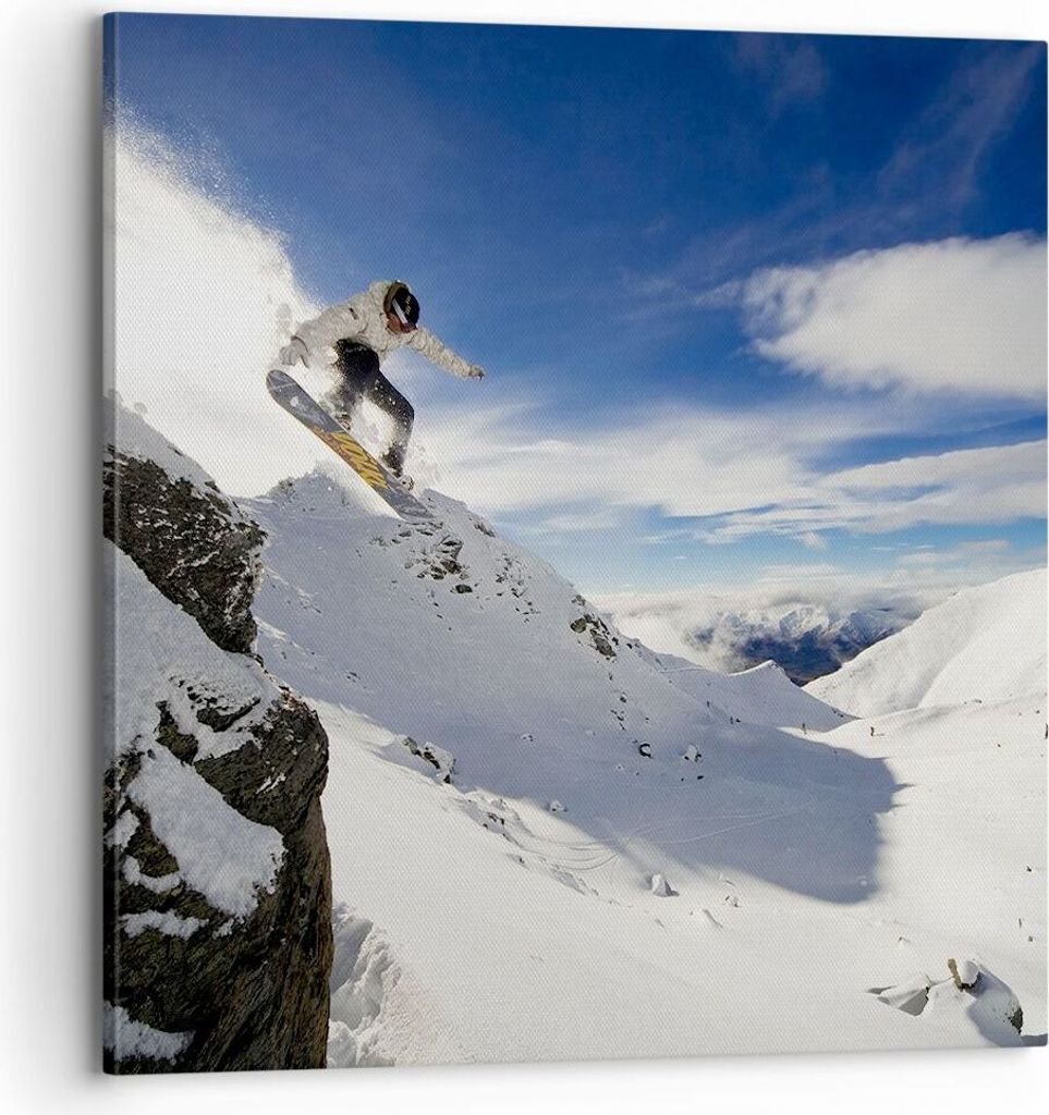 Bild auf Leinwand - Leinwandbild - Snowboard Schnee Sport - 70x70cm - Wand Bild - Wanddeko - Leinwanddruck - Bilder - Kunstdruck - Wanddekoration -...