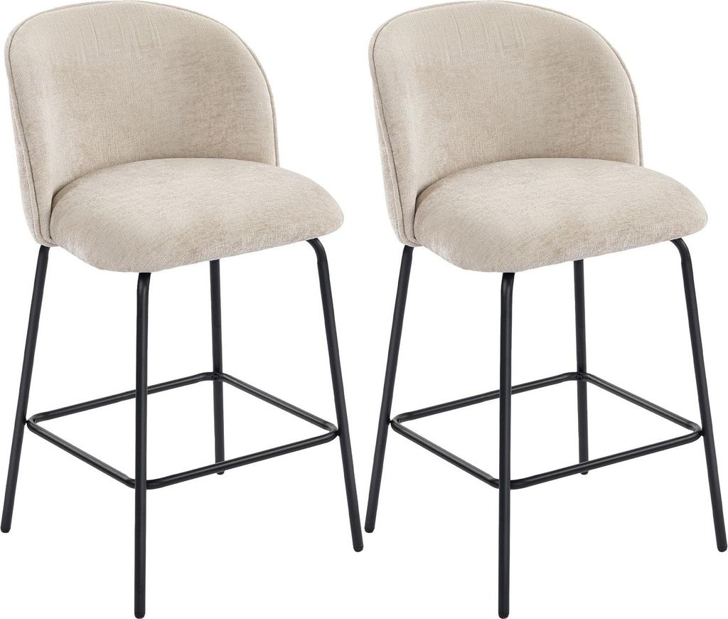 Barhocker 2er Set, Rückenlehne & Fußstütze, Beige