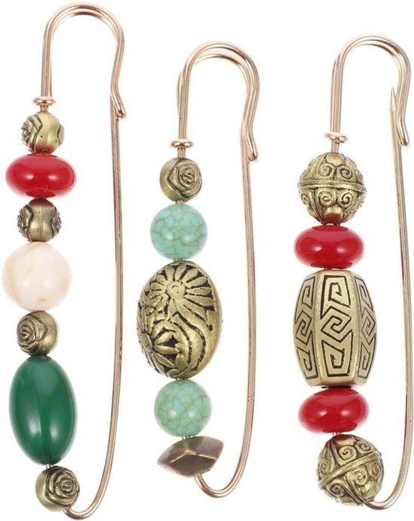 3 Stück Antik Broschen - 8,5cm - 8cm - 7,5 cm - Schmuck-Nadel-Design für Mode - Mit Perlen und Fransen - Für Pullover, Brautmode - Damen-Mode-Ac...