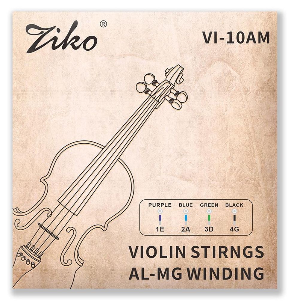 Geigensaiten mit Aluminium-Magnesium-Umwicklung und Edelstahlkern, heller Klang, mit farbigen Kugeln an den Enden, für 4/4- und 3/4-Geigen, für A...