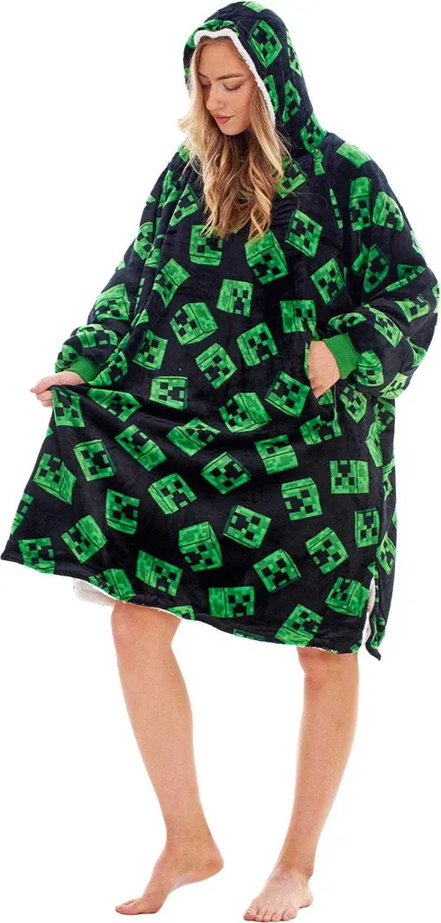 Sweat Plaid Minecraft pour Gamer - Couverture à Manches Polaire et Douce