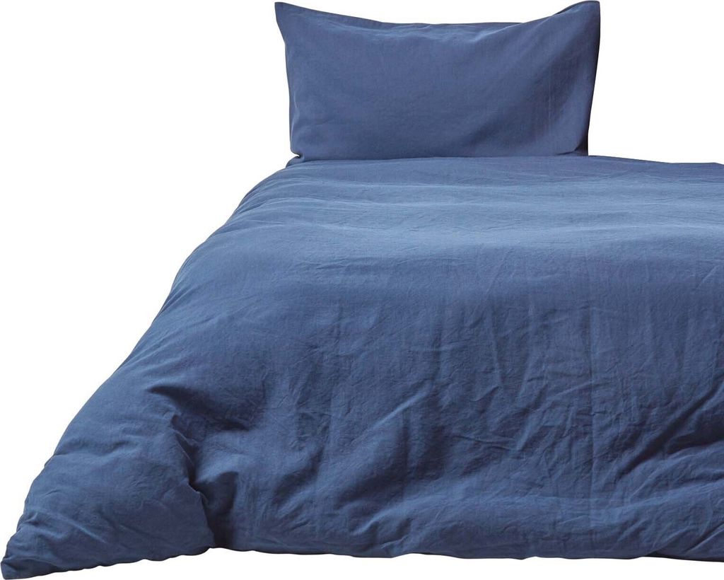 HOMESCAPES Leinen Bettwäsche Set Dunkelblau, 150 x 200 cm