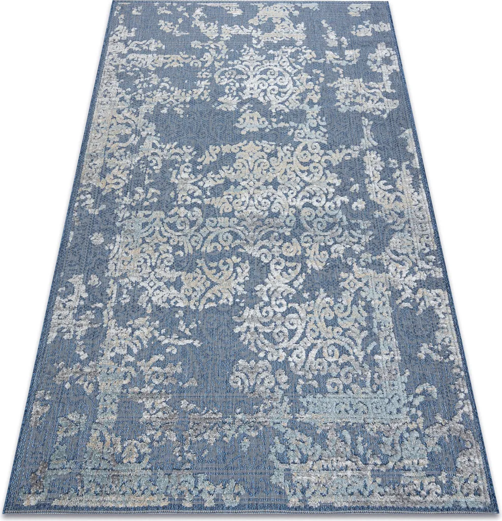 Moquette Structurale SOLE D3811 Tissage Plat Bleu et Beige 160x220 cm