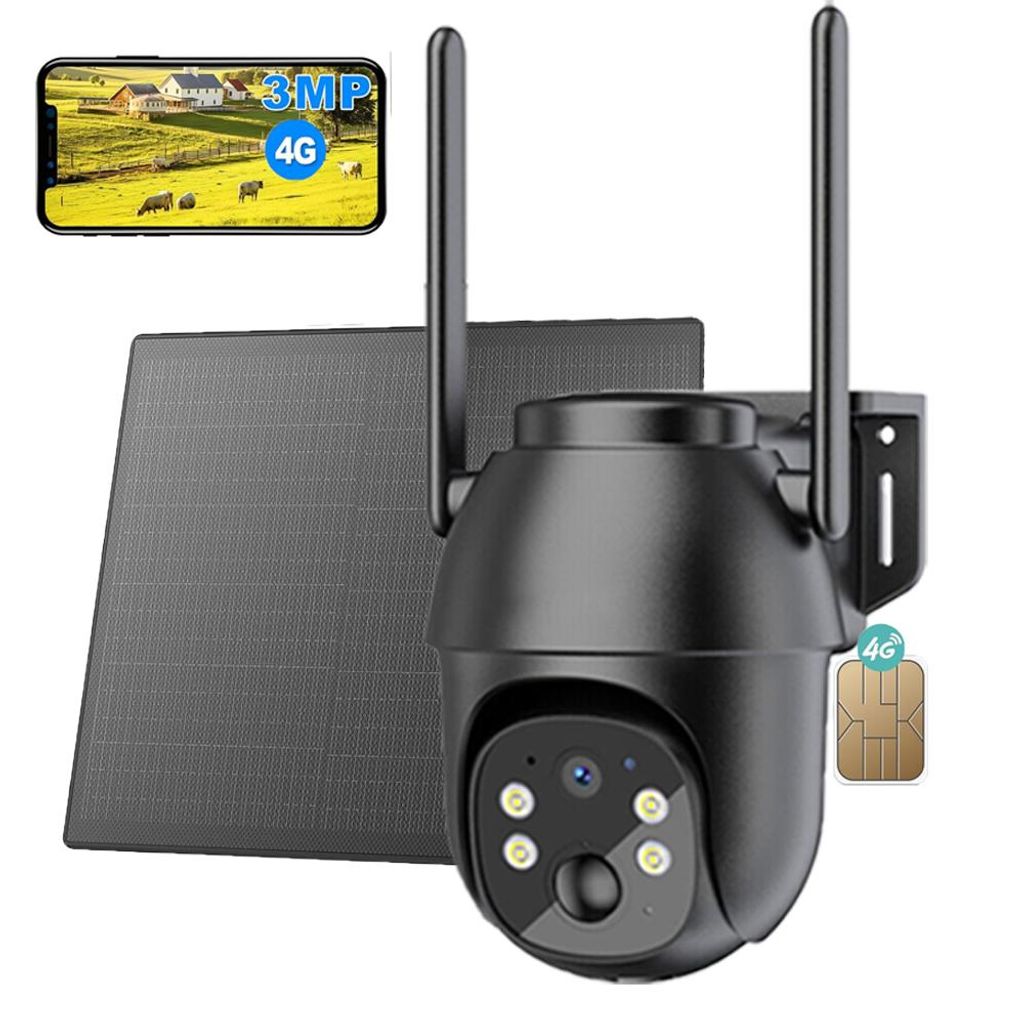 4G LTE Überwachungskamera Aussen Akku mit SIM Karte 2K Kabellos Solar PTZ IP Kamera Outdoor Ohne WLAN IR/Farb-Nachtsicht PIR Erkennung