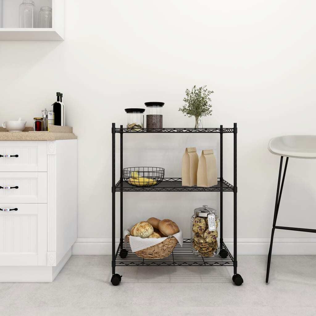 Cloris Designermöbel Lagerregal mit 3 Böden und Rollen 60x35x81 cm Schwarz 150 kg 2024 Neu