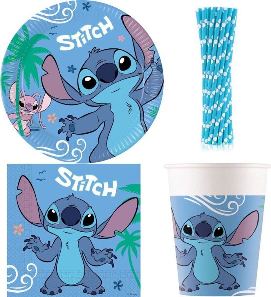 Partygeschirr Stitch Partyset Kindergeburtstag Party Geburtstag-Deko Dekoration Teller Becher Servietten Einweggeschirr Lilo Angel