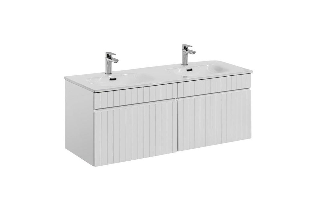 Badmöbel-Set mit Doppelwaschbecken & Unterschrank 60 cm , Arbeitsplatte 120 cm, Iconic White I BM241 - Weiß/Santa Fe Vintage