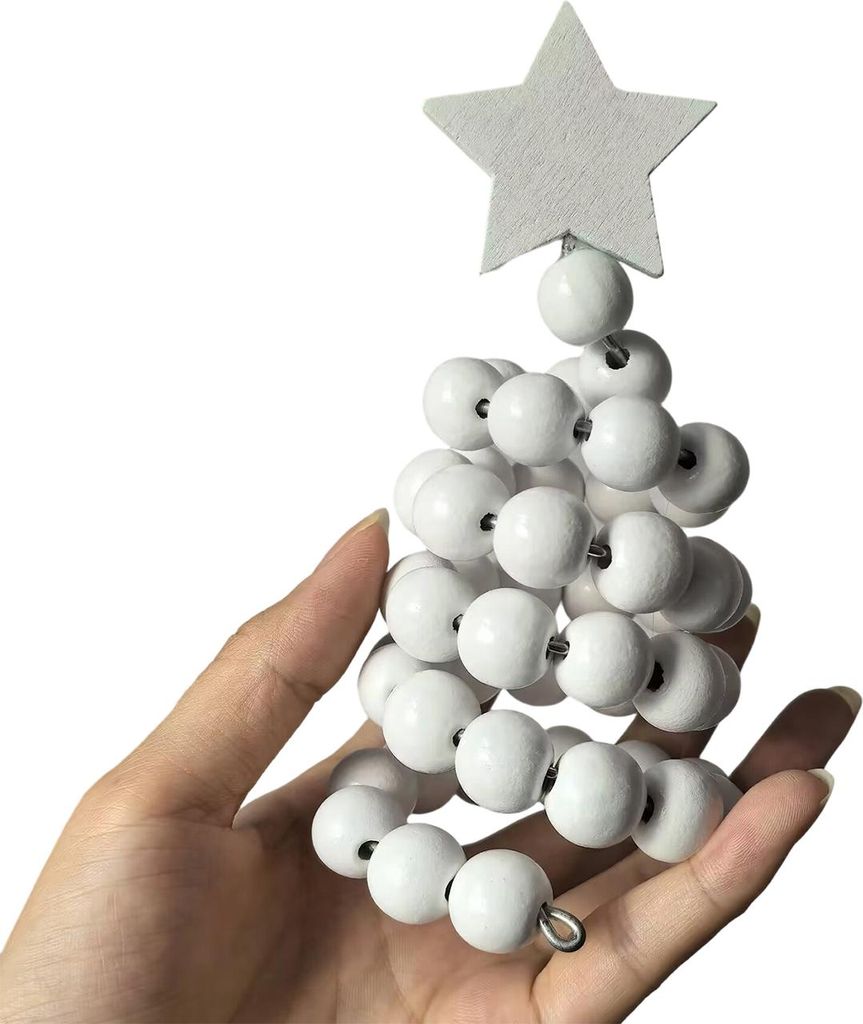 Nordischer Weihnachtsbaumschmuck aus Holz in Spiralform, rustikale, perlenbesetzte Boho-Weihnachtsbaumfigur für Zuhause, Büro oder als Tischdekor...